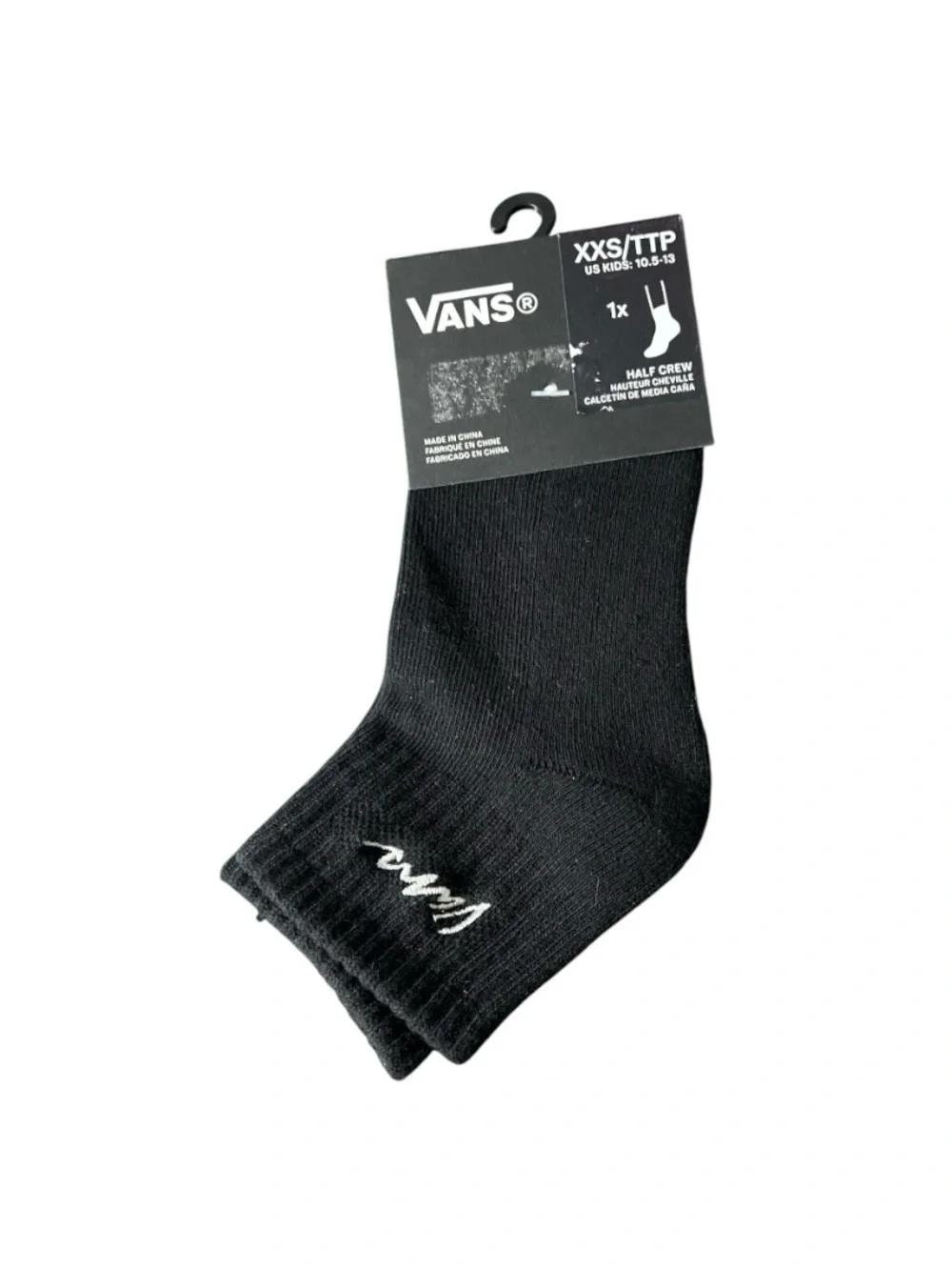 Vans Black Half Crew Athletic Socks with White Logo size 10.5-13 kids